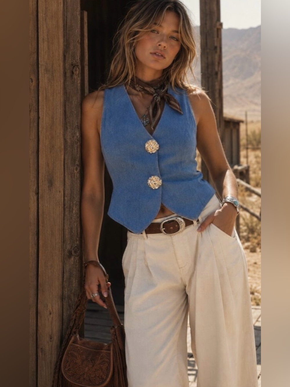Blue Sleeveless Button Front Vest ✨